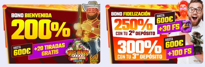 Reclama bono de bienvenida 200% hasta 600 euros con tiradas gratis