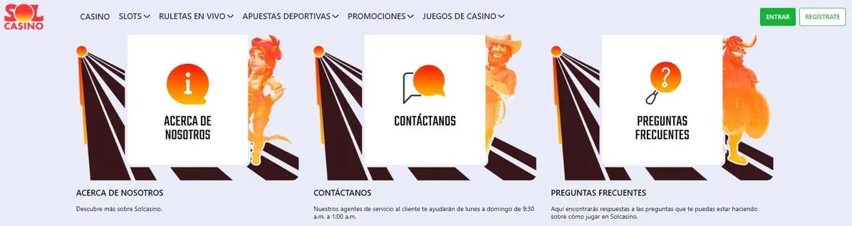 Accede a información de contacto y preguntas frecuentes de Solcasino